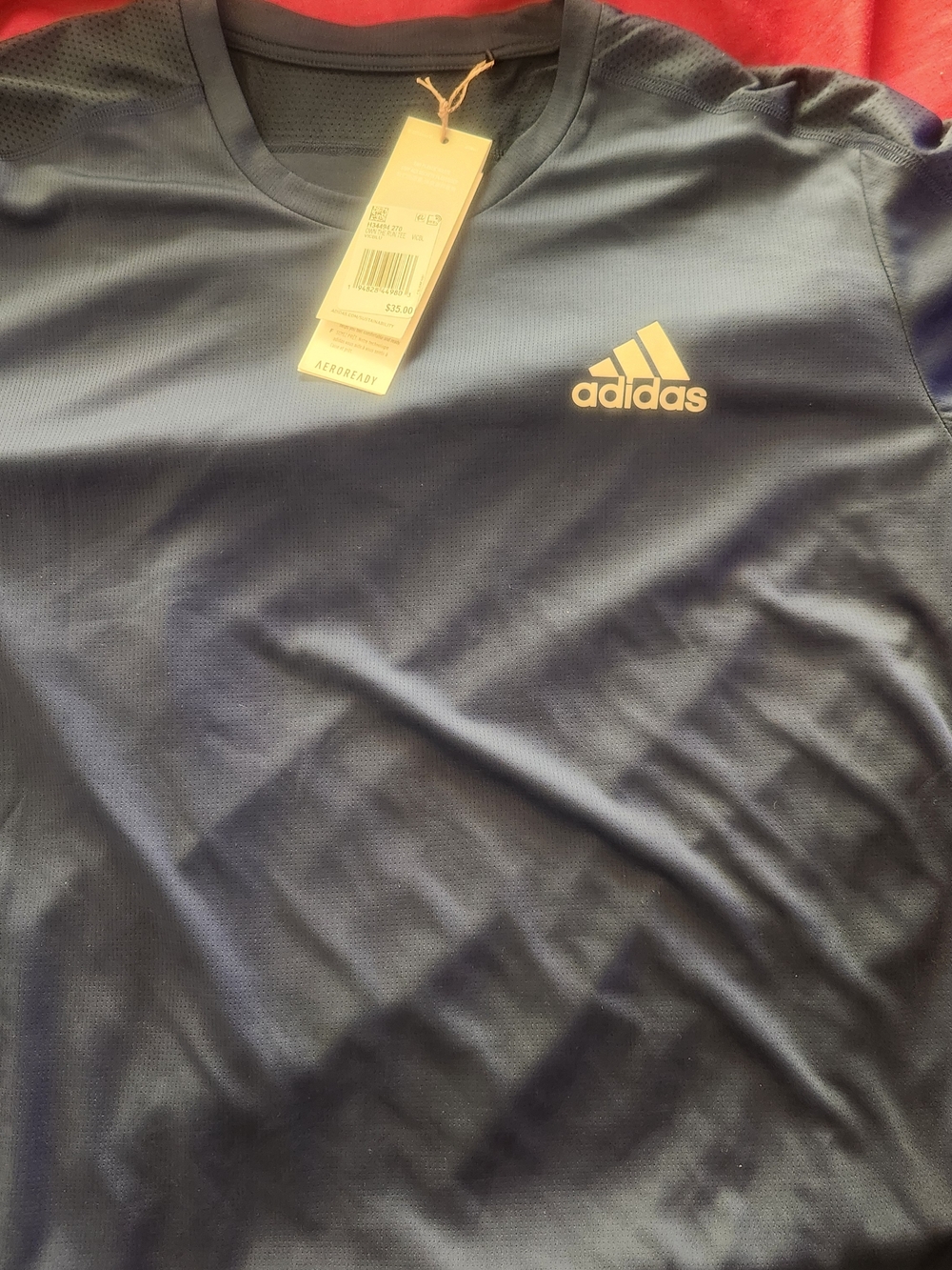 Adidas Navy Short-Sleeve AEROREADY Performance Tee with Gold Logo